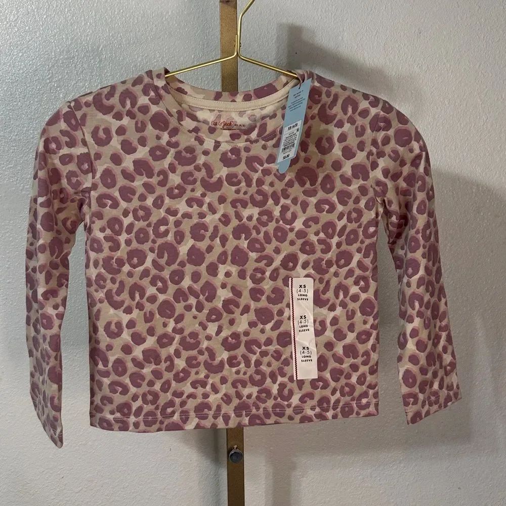Cat & Jack Cream and Pink Animal Print Top